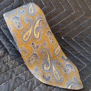 Lanvin New York Paris Vintage Neck Tie - Pure Silk - Olive and Blue Paisley